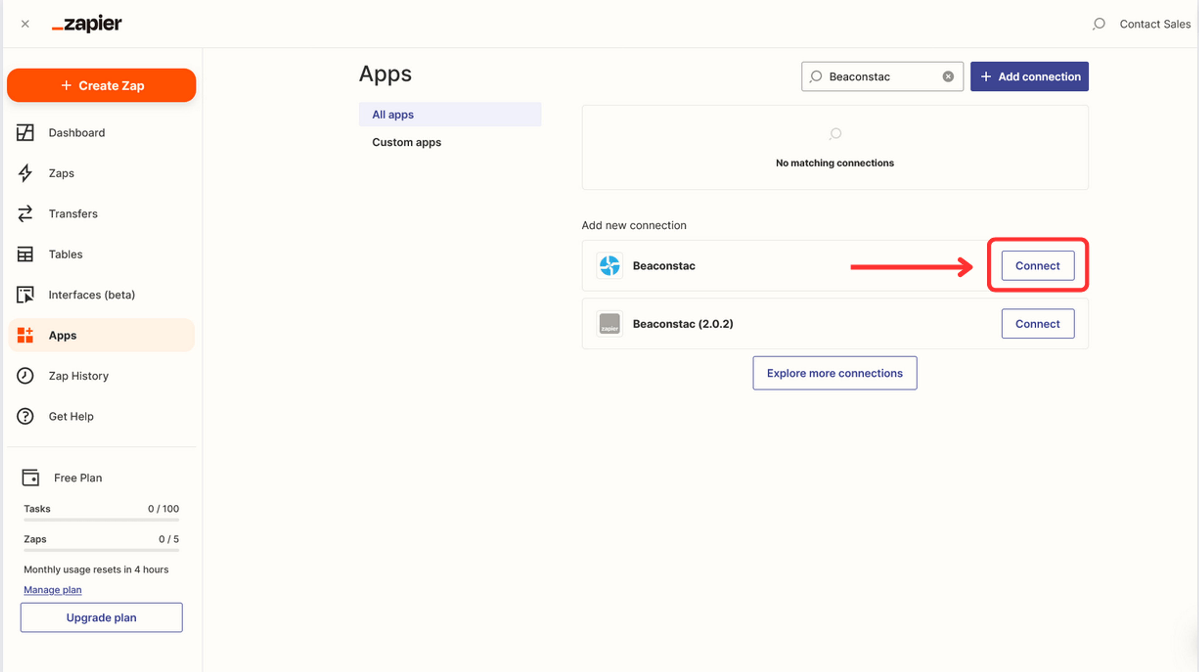 Search for Beaconstac and click Connect