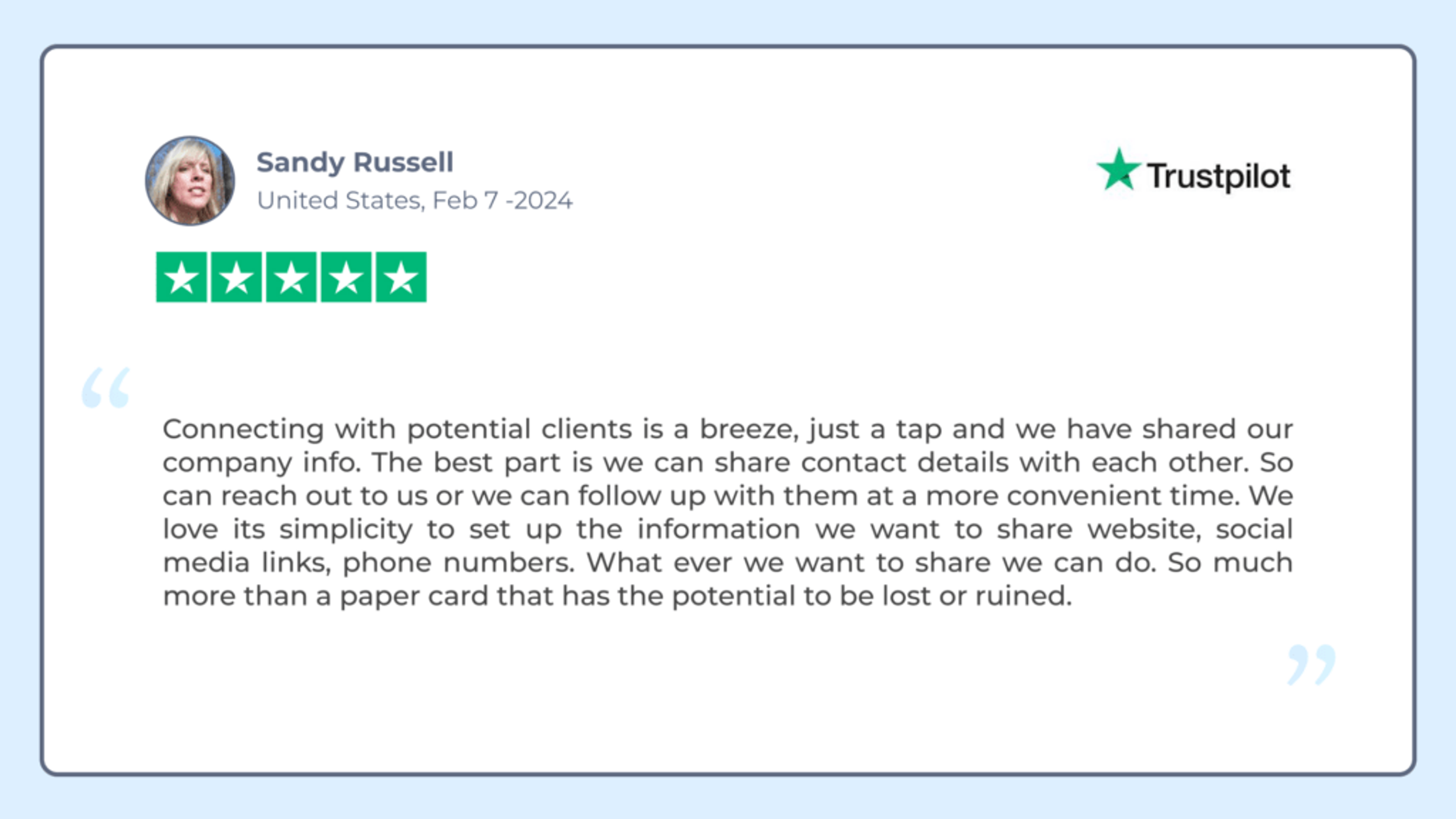 A user praises Dot card