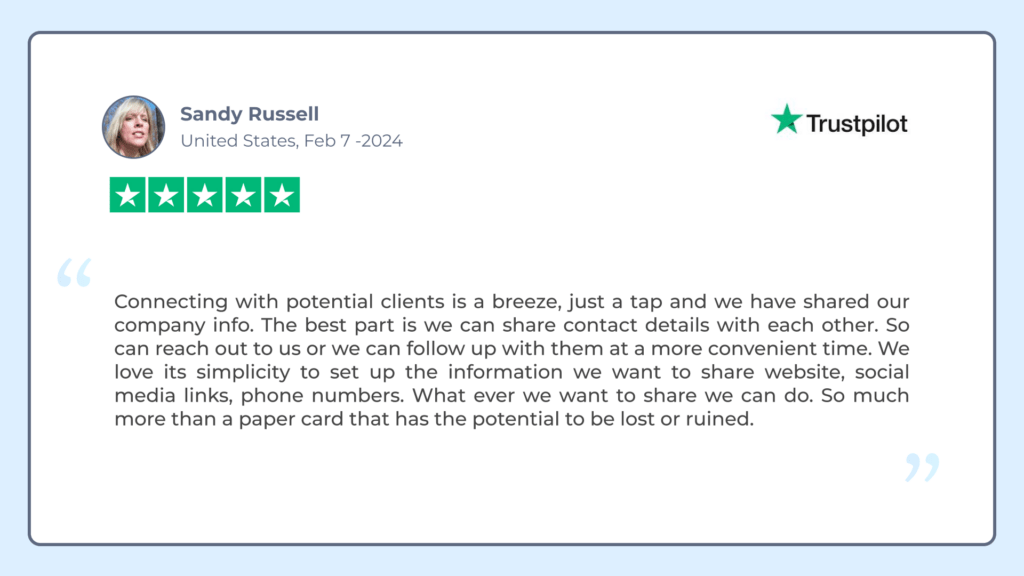 A user praises Dot card