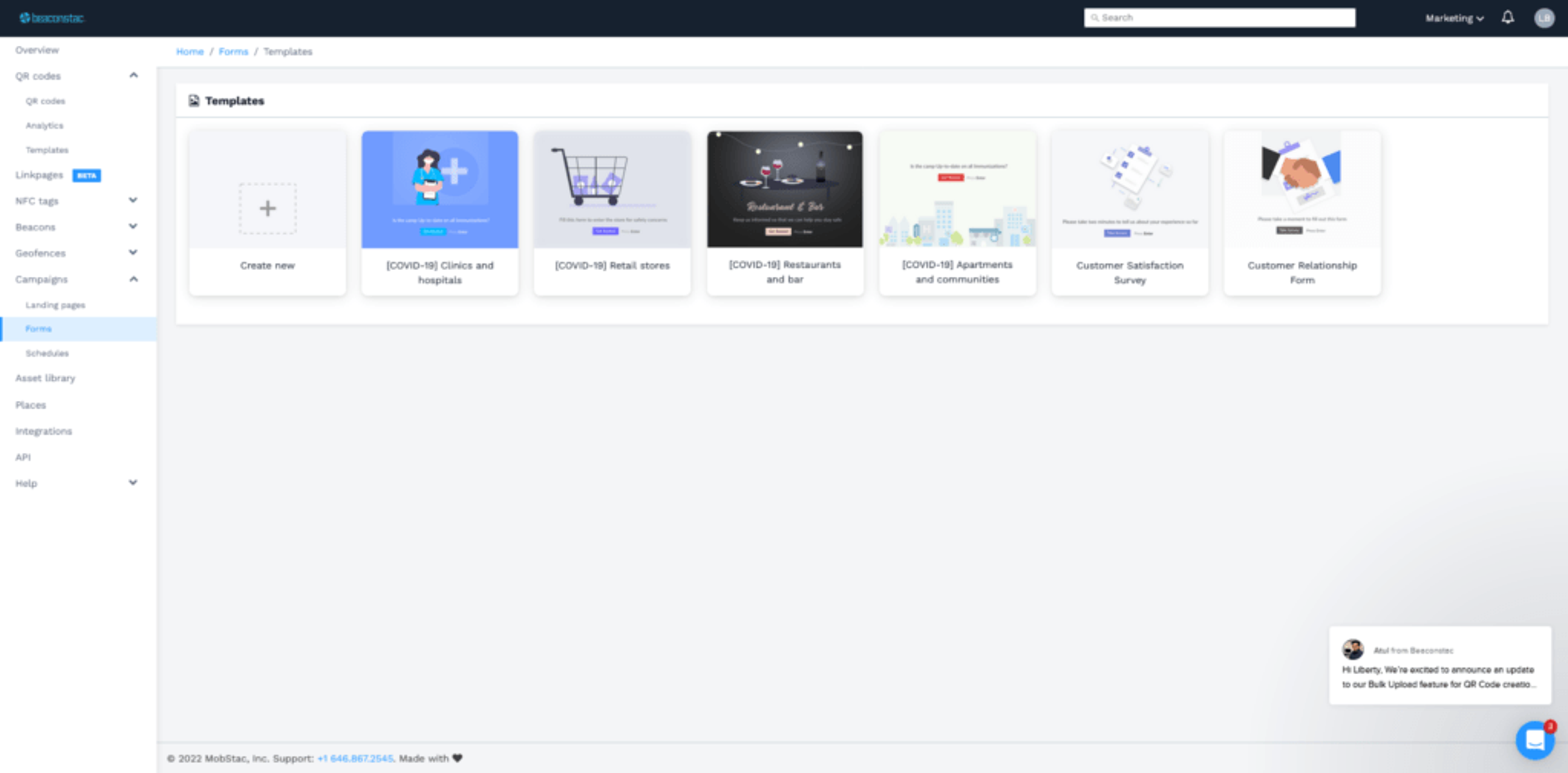 Choose form template in Uniqode dashboard
