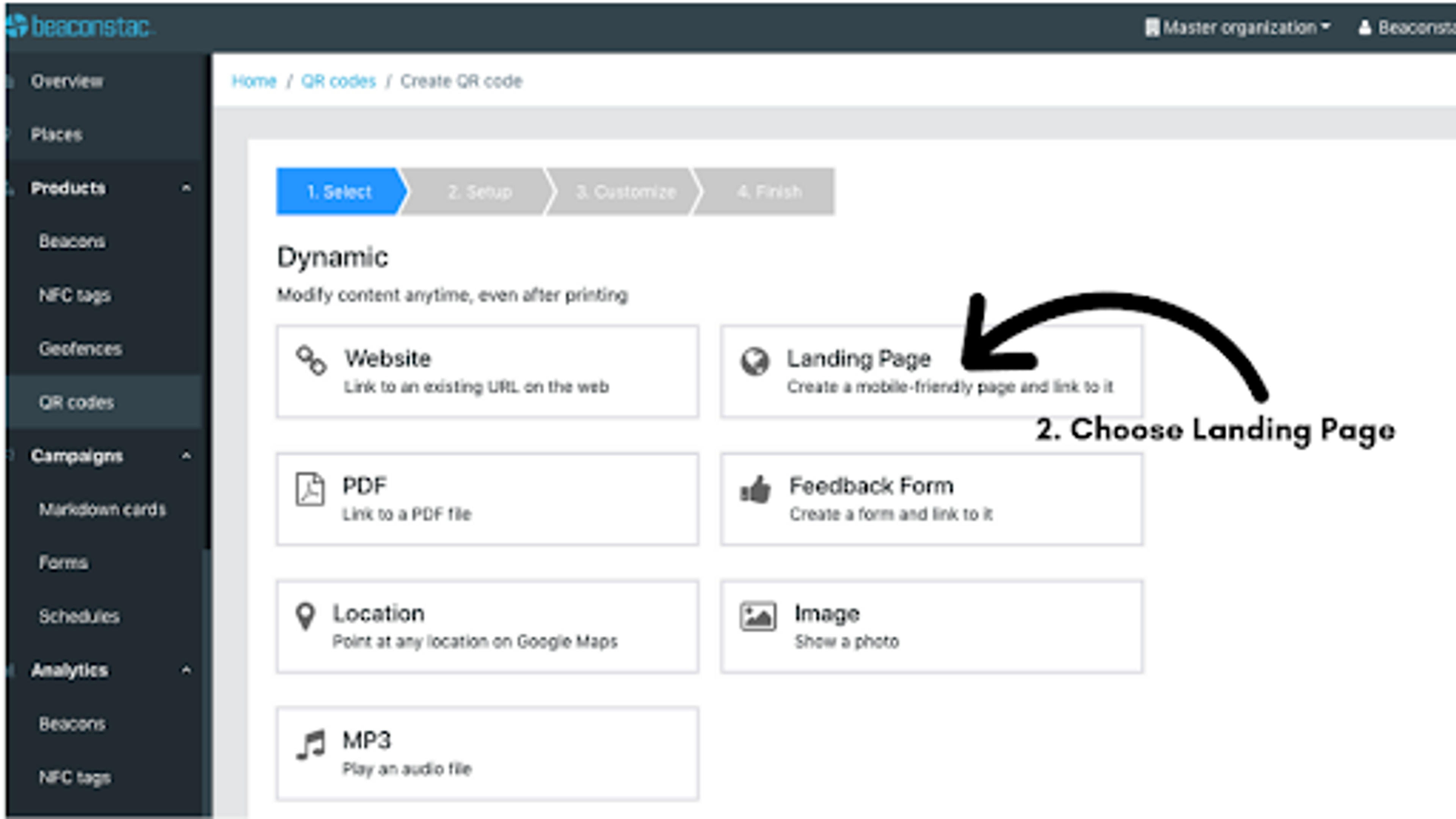 Choose ‘Landing Page’