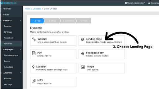 Choose ‘Landing Page’