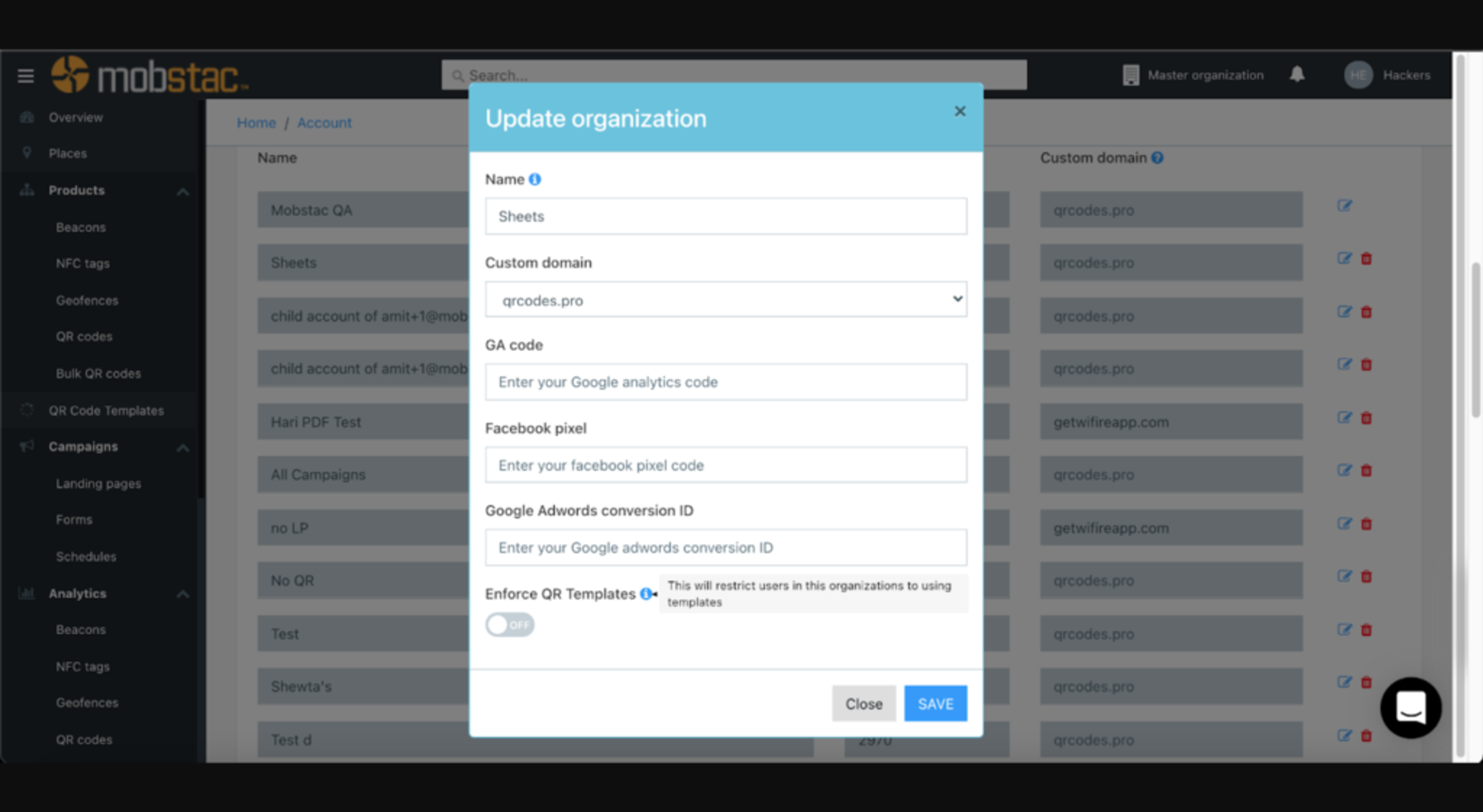 Enforce QR Code templates in an organization