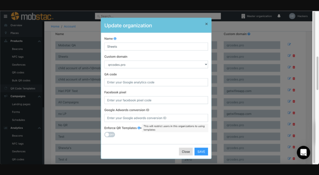 Enforce QR Code templates in an organization