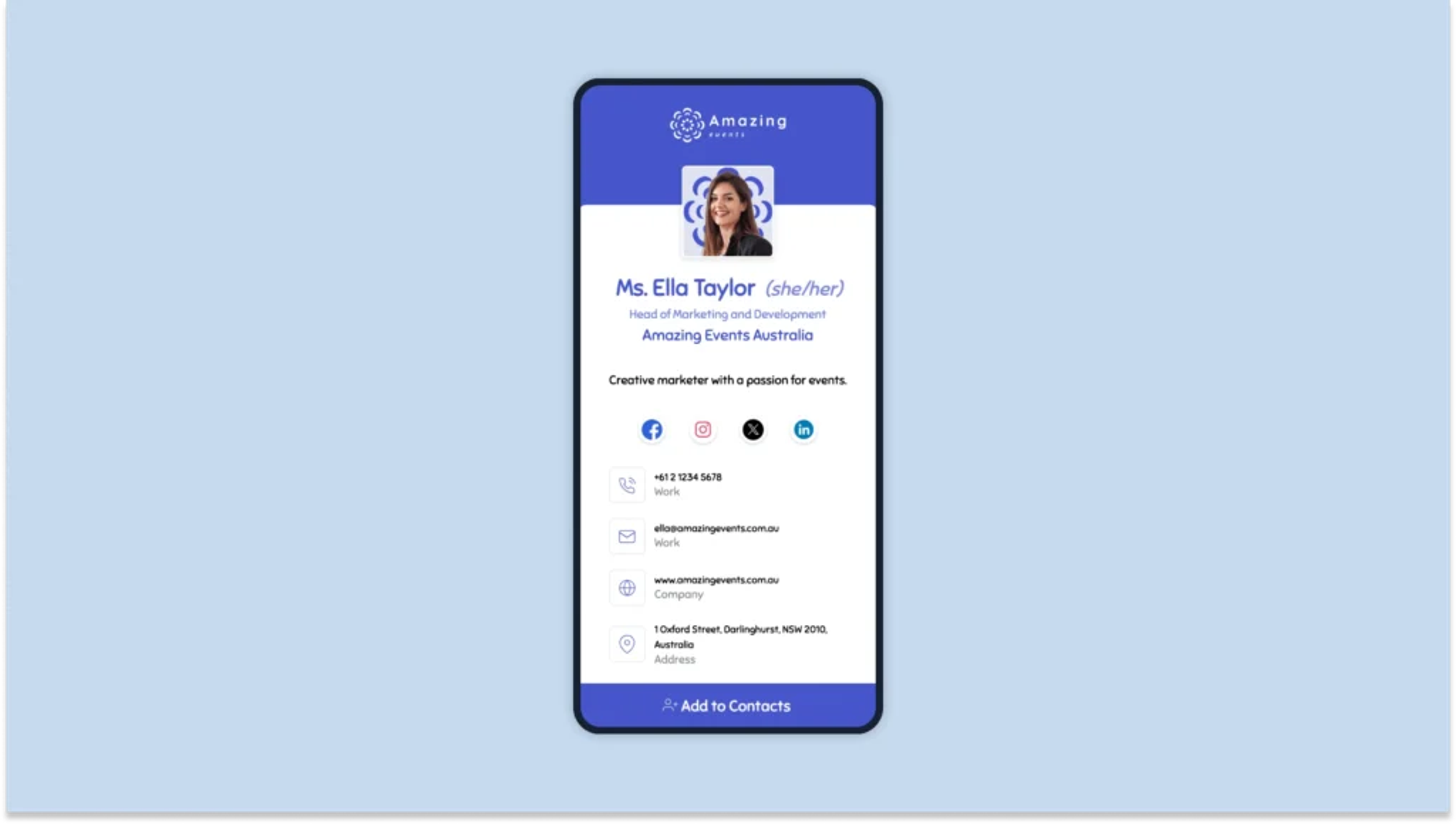 Digital business card with social media