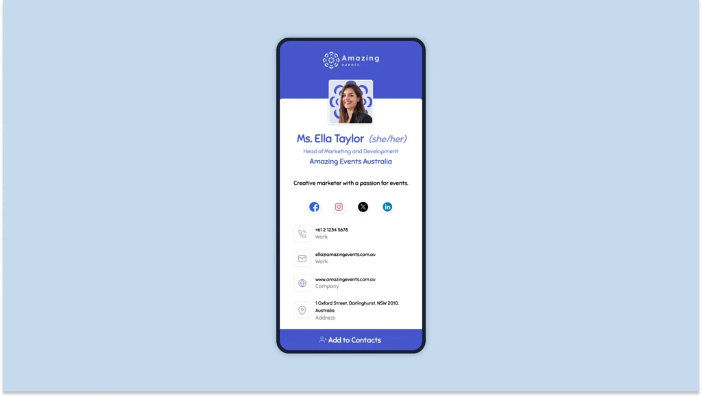 Digital business card with social media