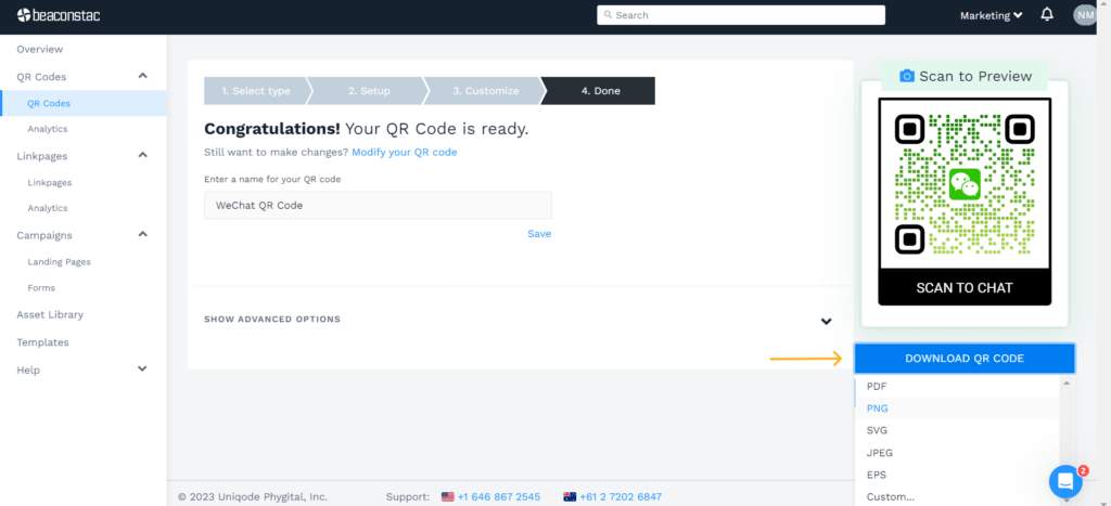Download your WeChat QR Code in the format of your choice