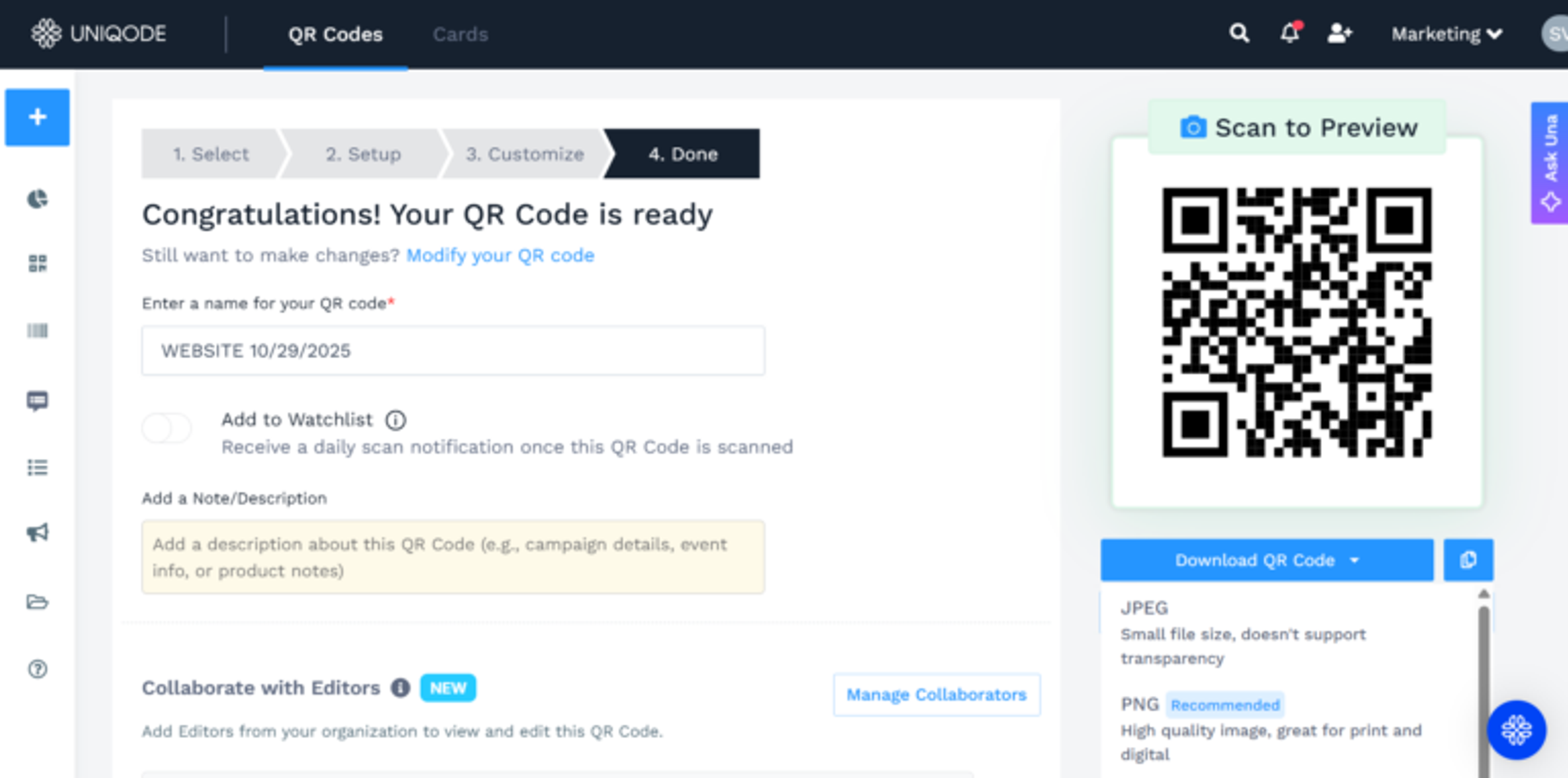 Download your permanent QR Code