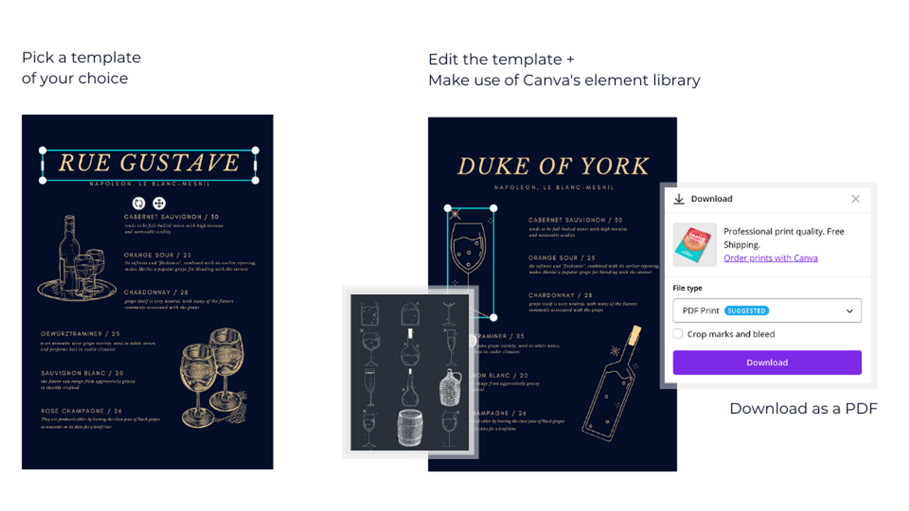 Create a menu in PDF format.