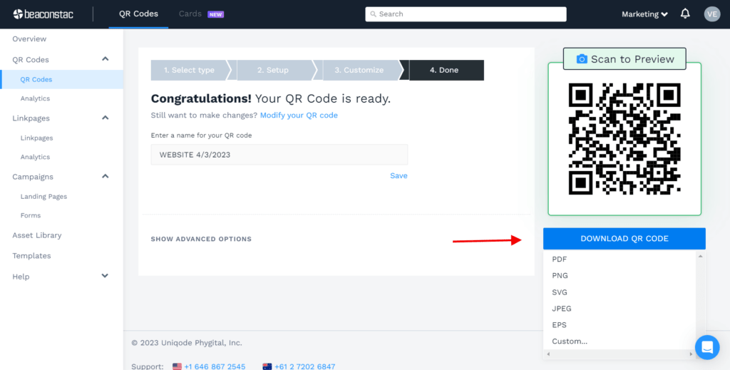 Download your QR Code in suitable format