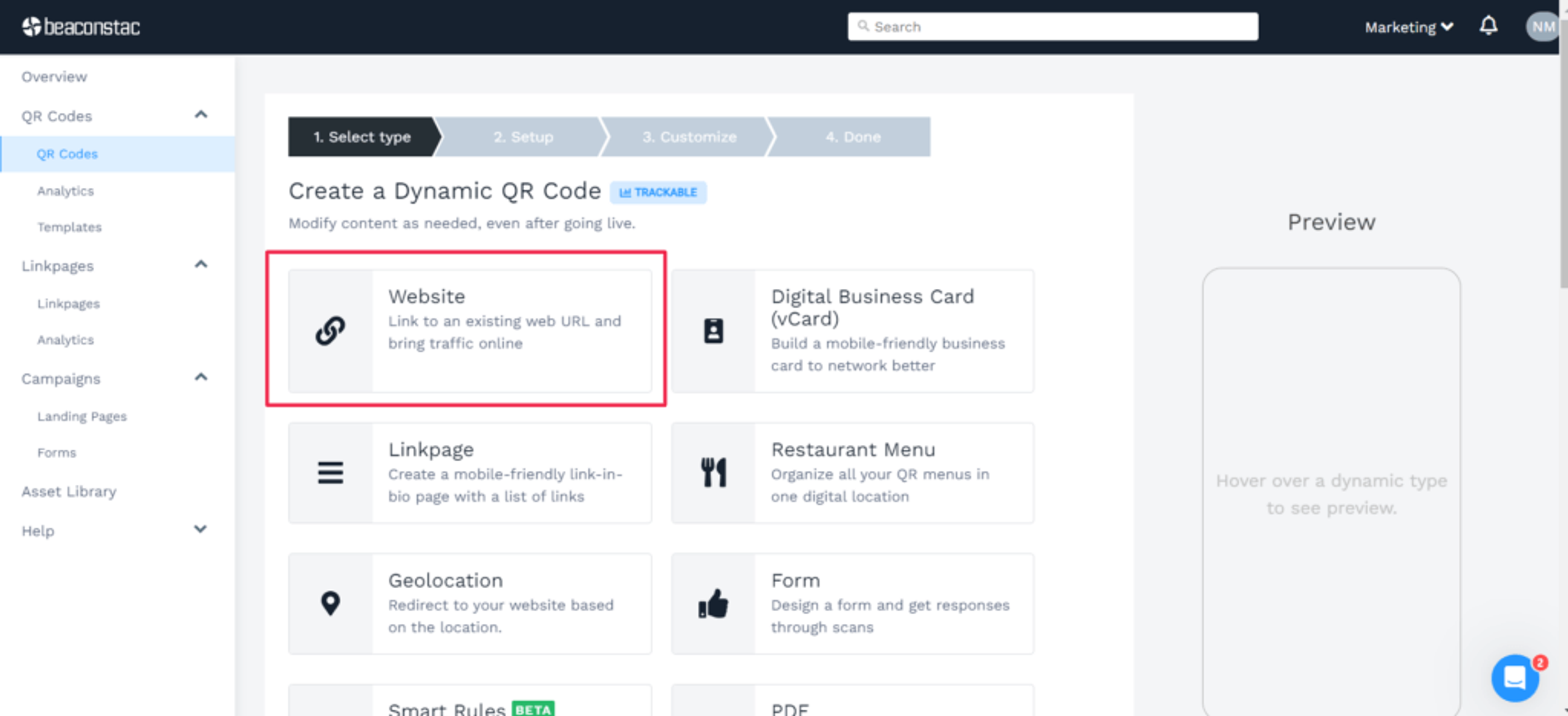 Choose "Website" as your campaign