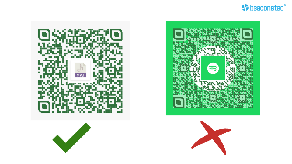 Example of well-designed QR Code vs over-customized QR Code with poor scannability.