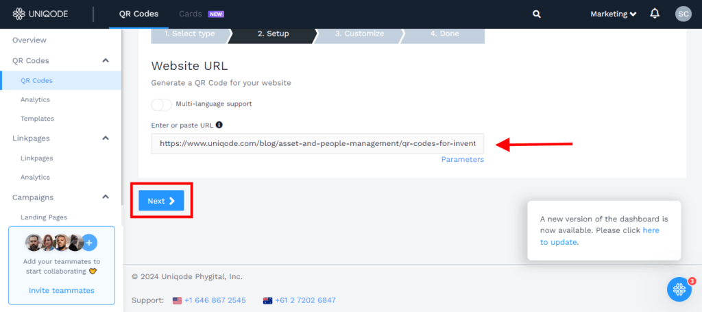 Paste the copied URL and click NEXT