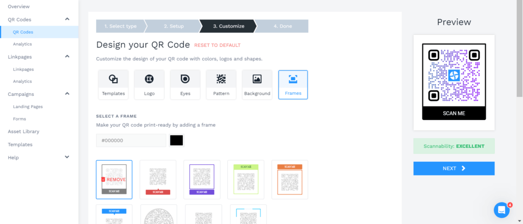 Customization options with QR Codes