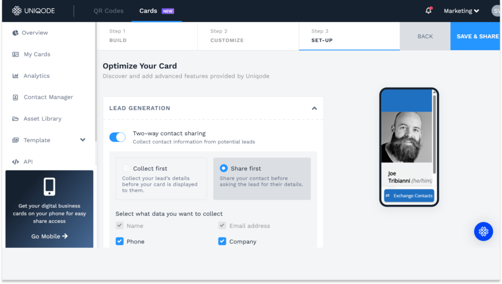 Create your virtual business card with Uniqode