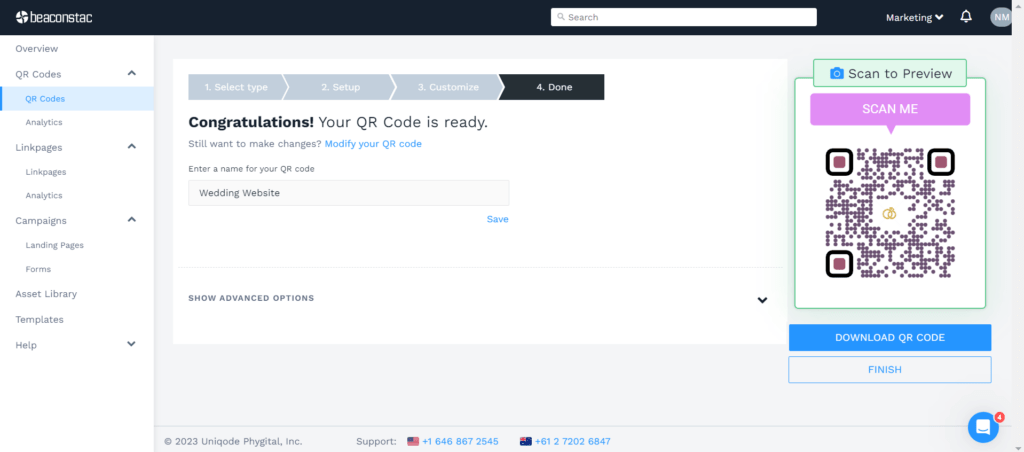 Preview and download the wedding invitation QR Code in required format