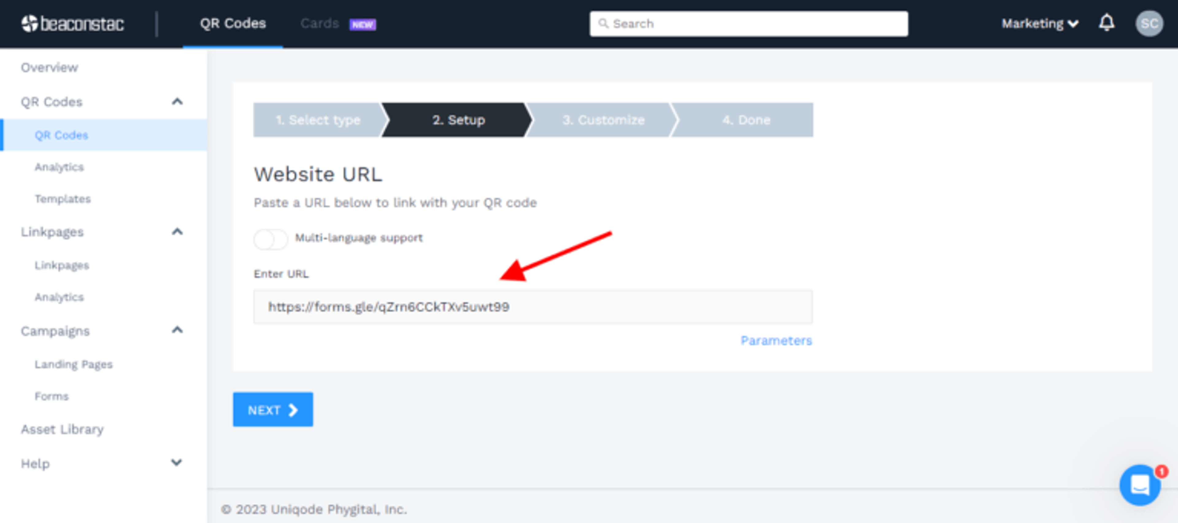 Paste thw copied URL