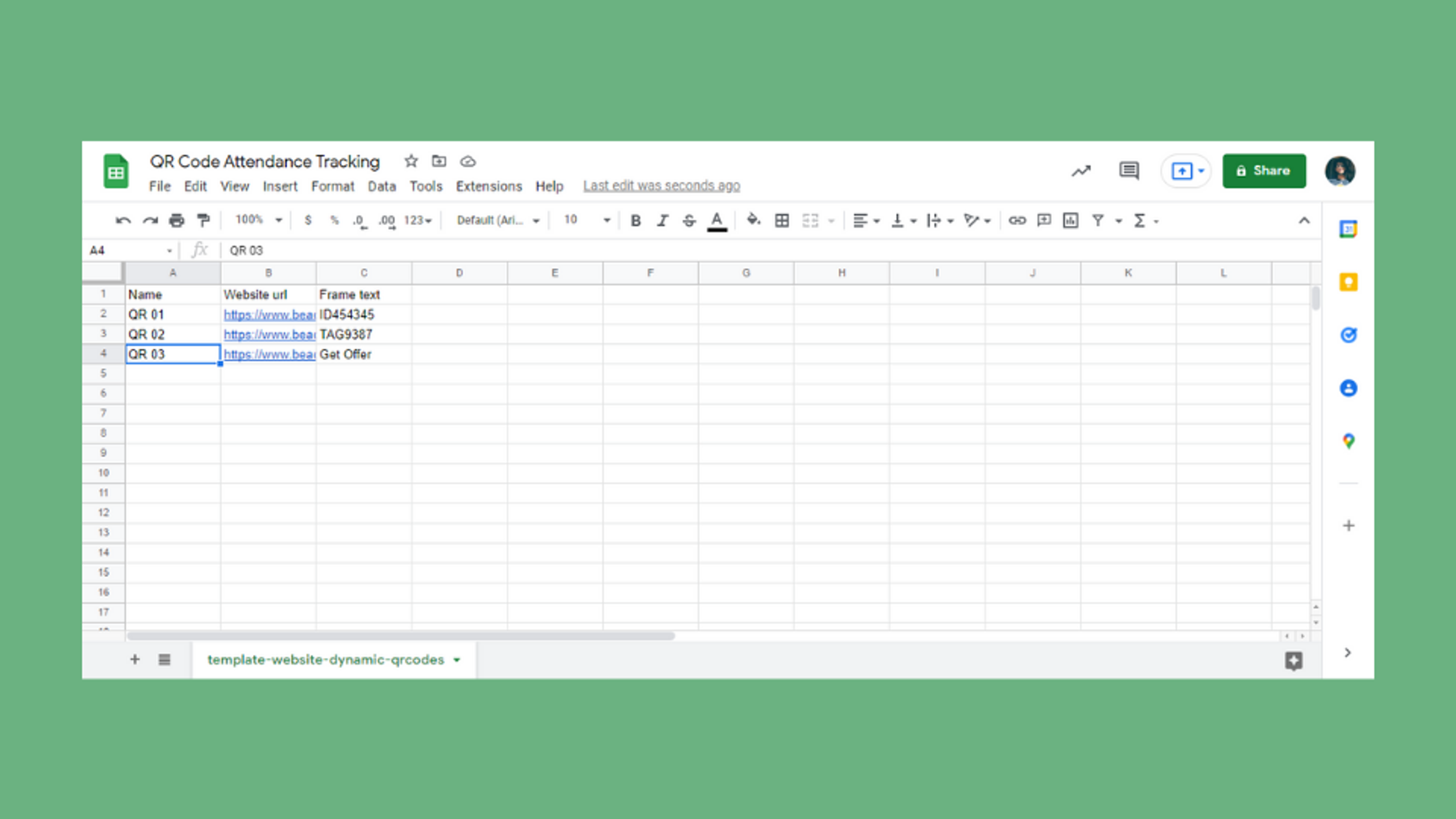 Download and open the spreadsheet template