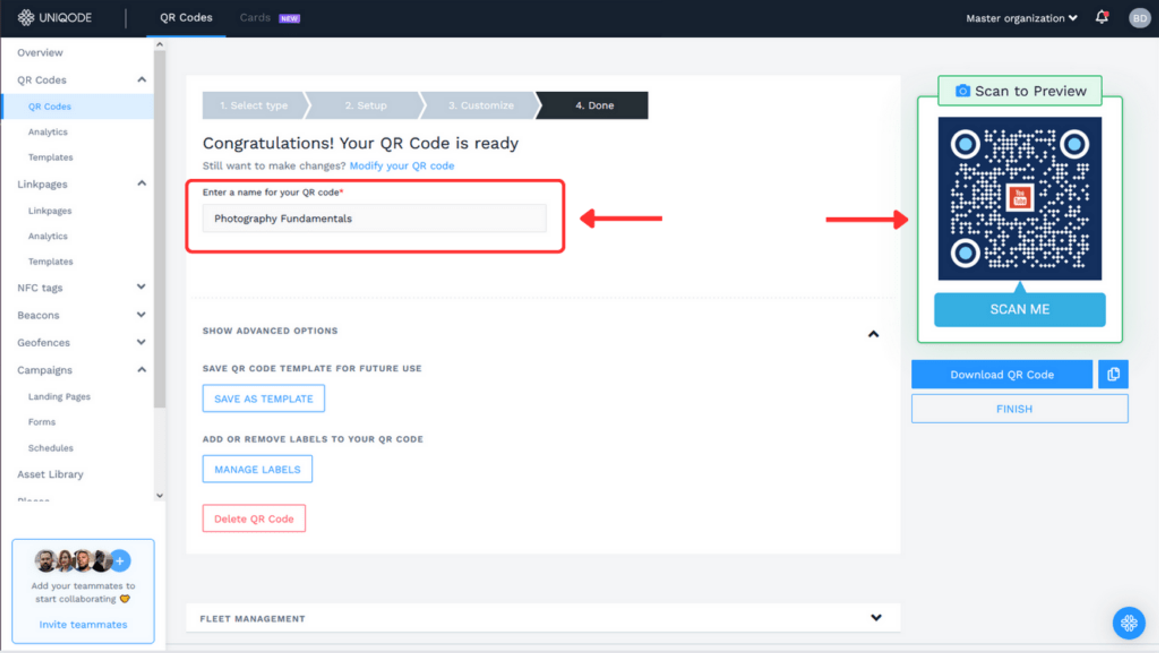 Step 6: Test, save, and download the QR Code for your YouTube content