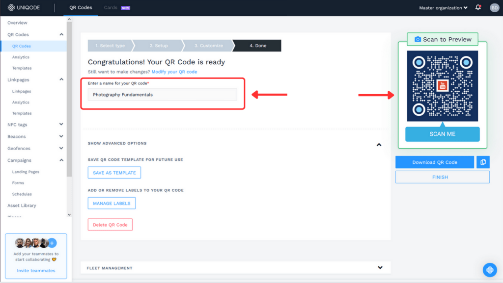 Step 6: Test, save, and download the QR Code for your YouTube content