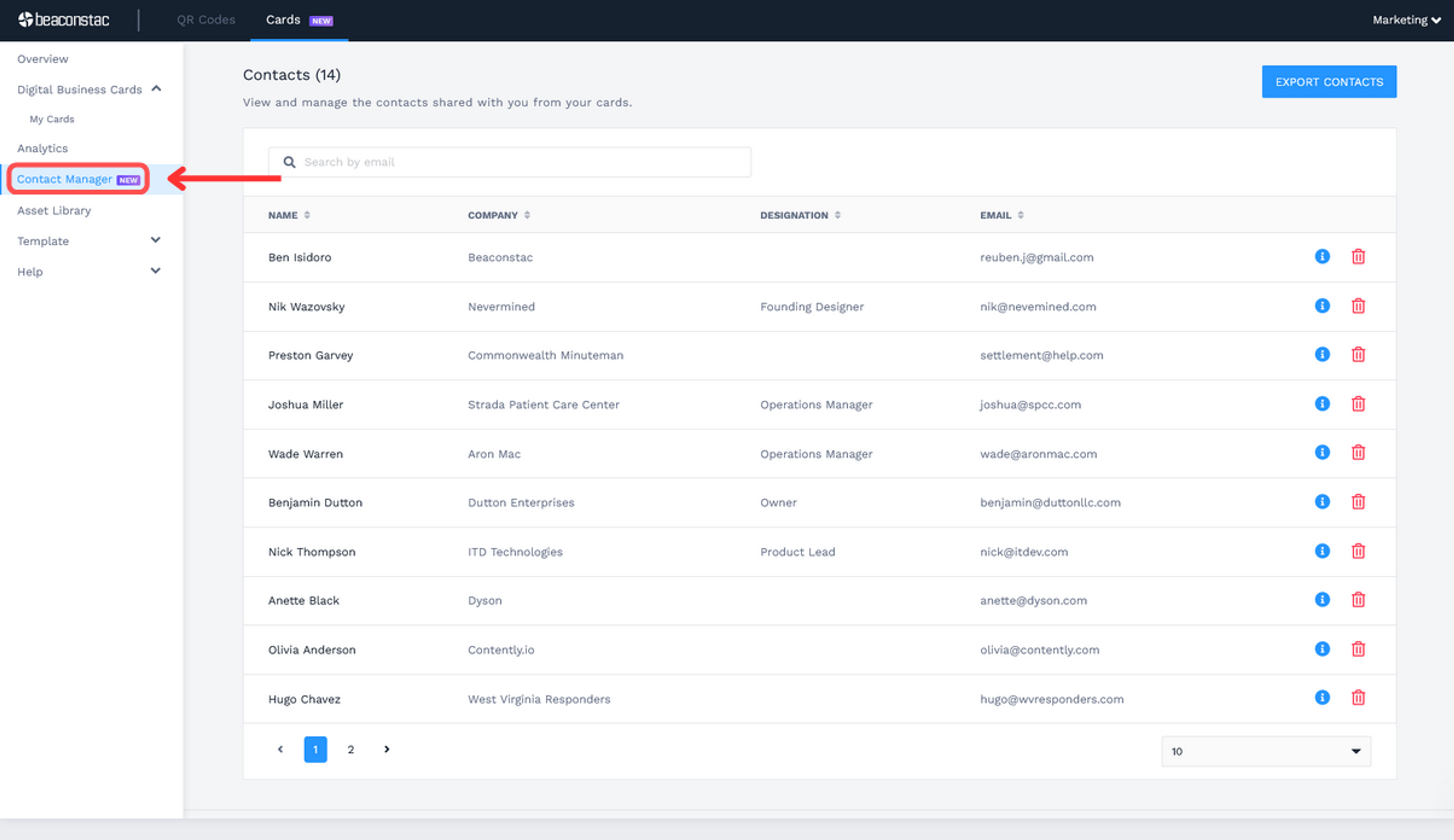 view and manage all the contacts you collect from this address book