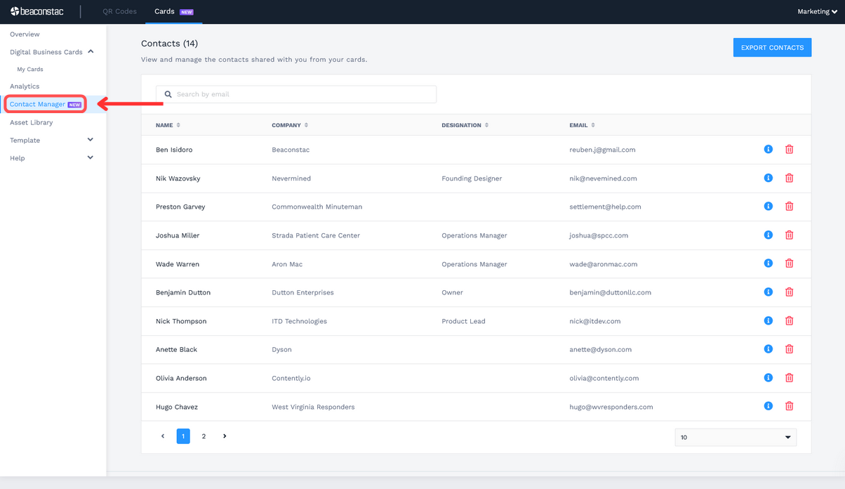 view and manage all the contacts you collect from this address book