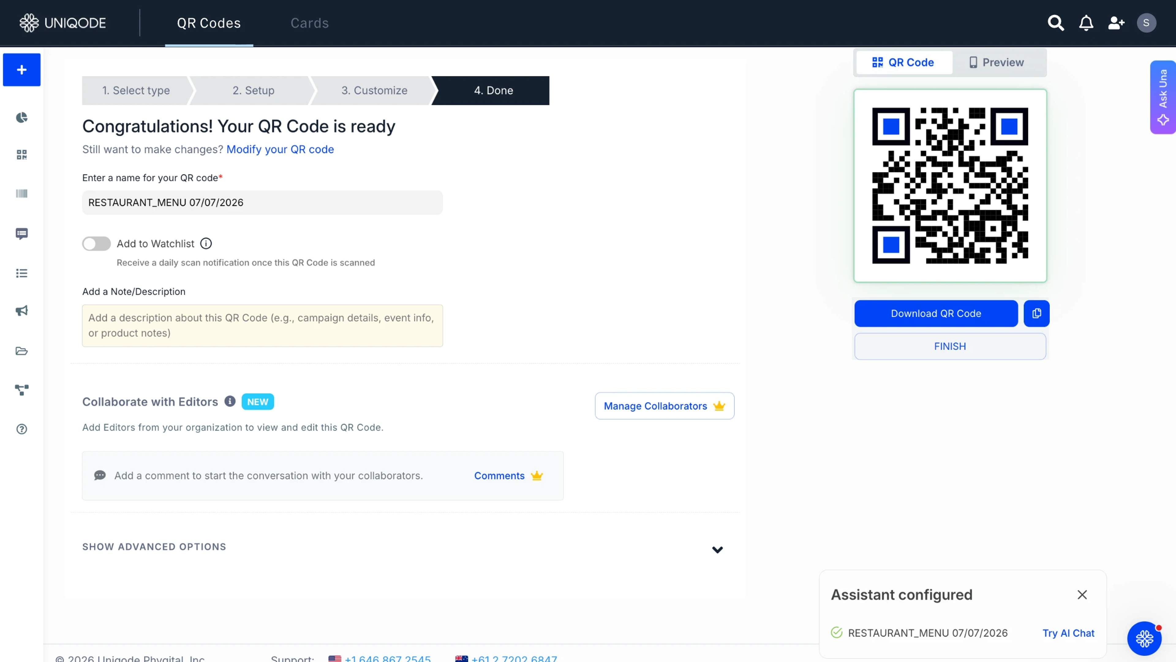 download QR Code for restaurant menu