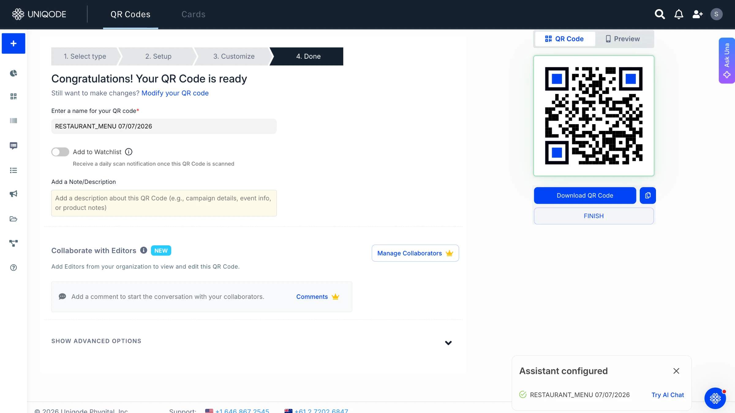 download QR Code for restaurant menu