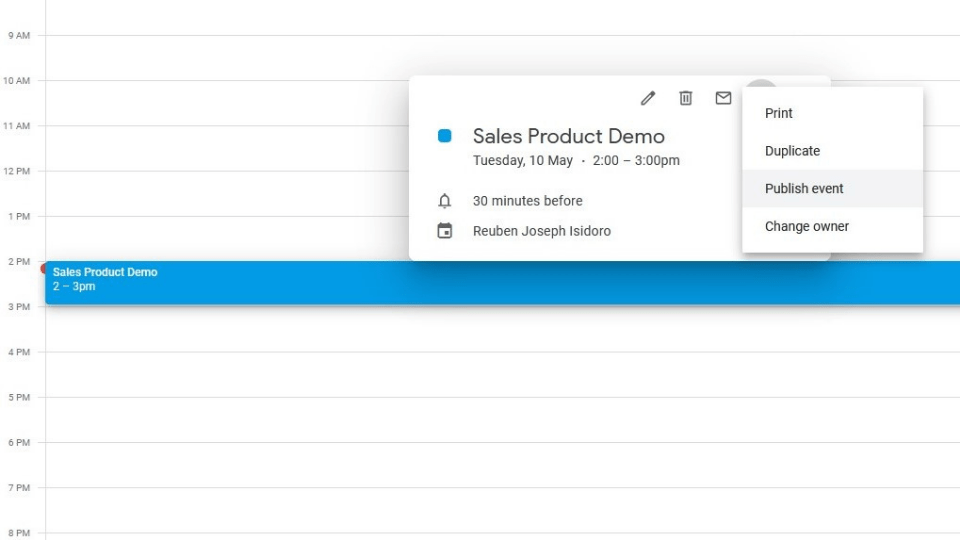 Publishing a public Google Calendar event