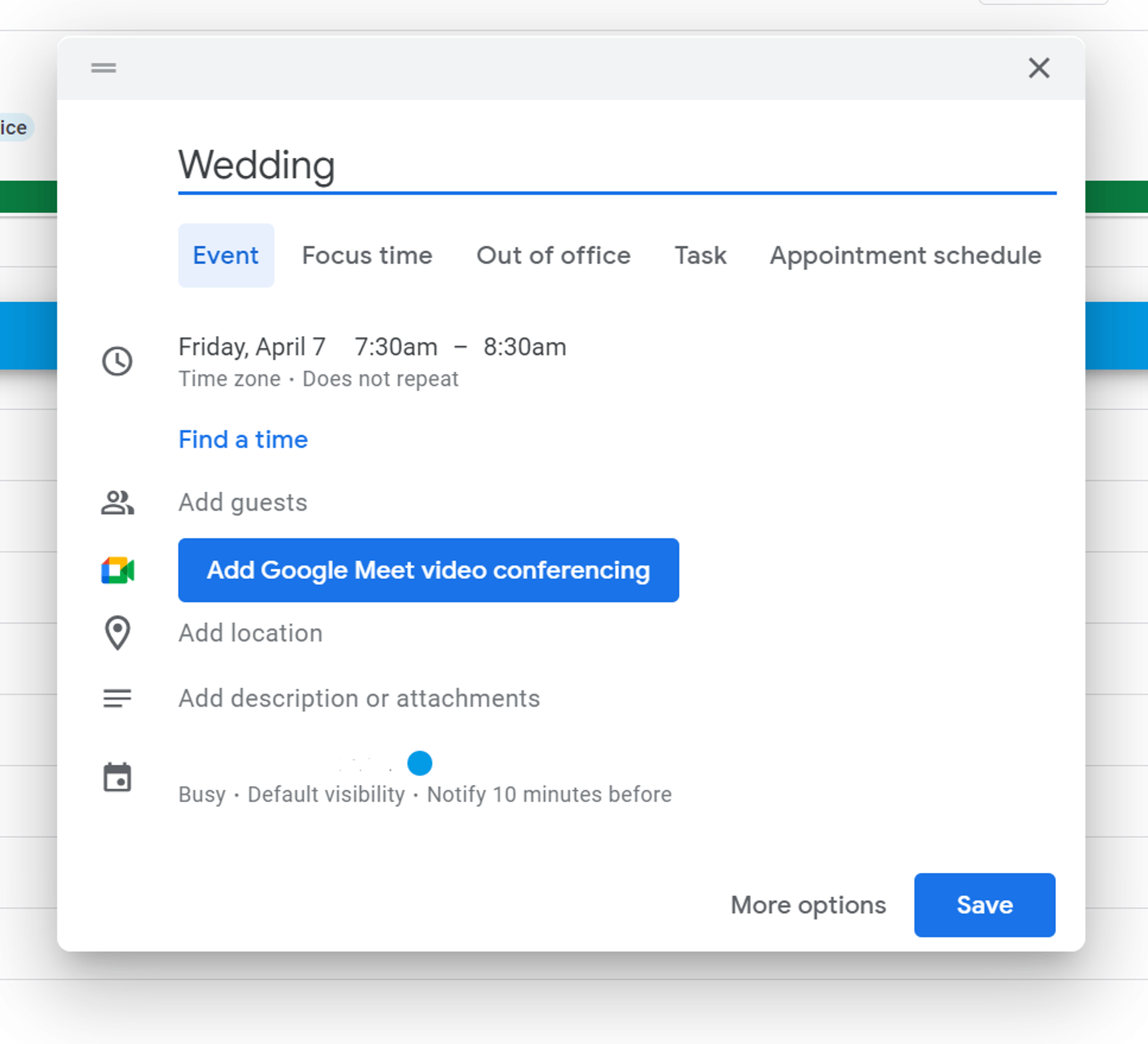 create an event on calender