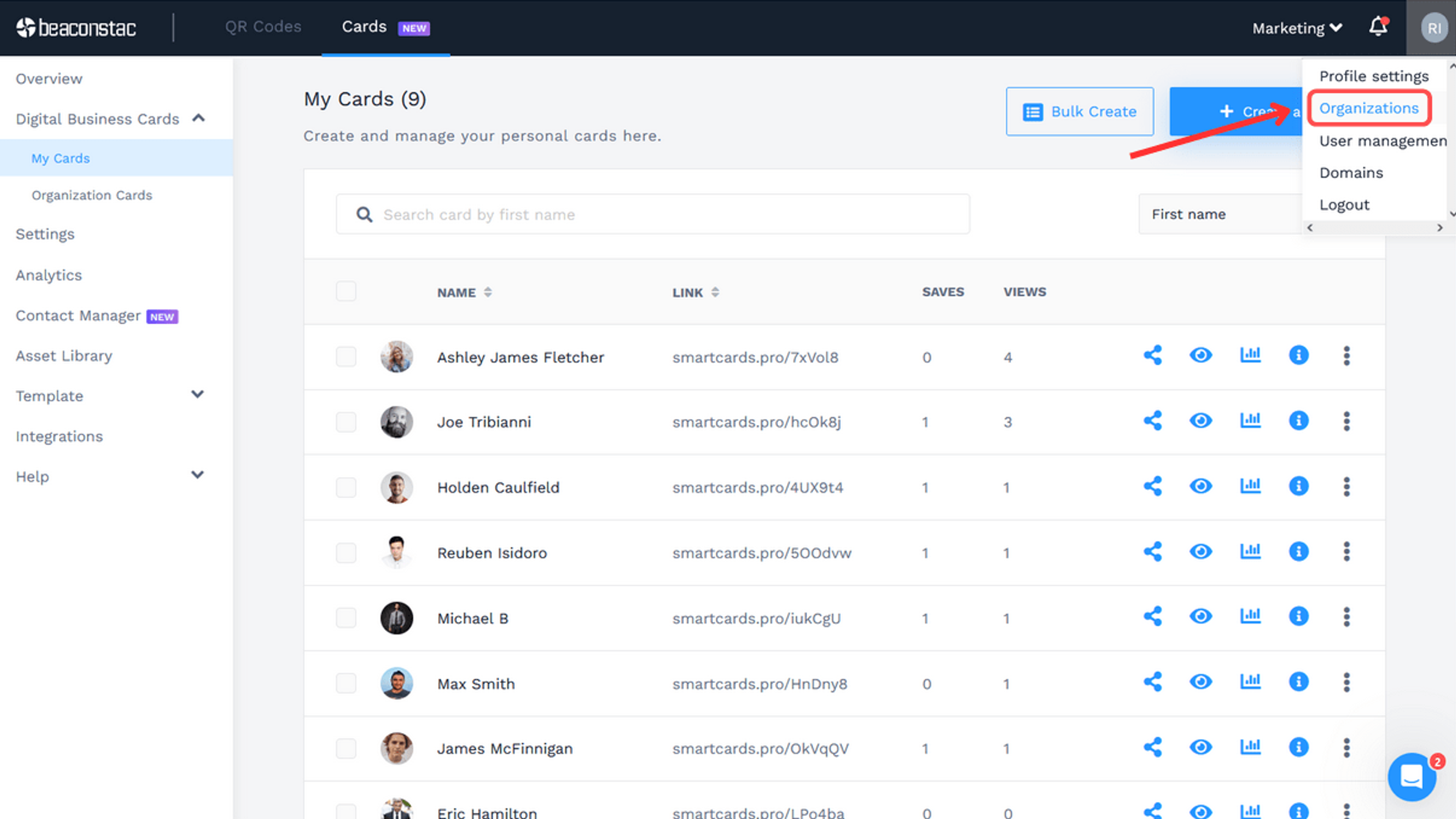 Click “Organizations” from the drop-down menu