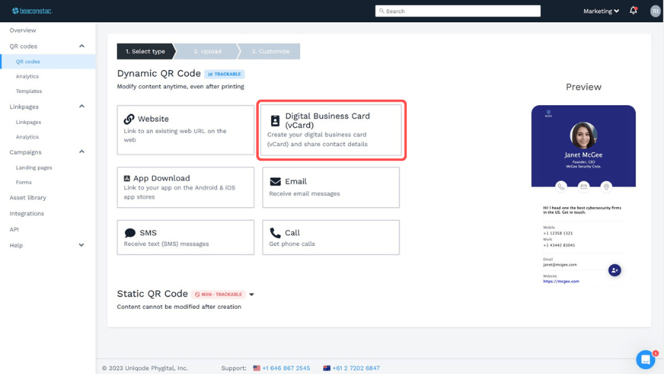 click on the “Digital Business Card” campaign