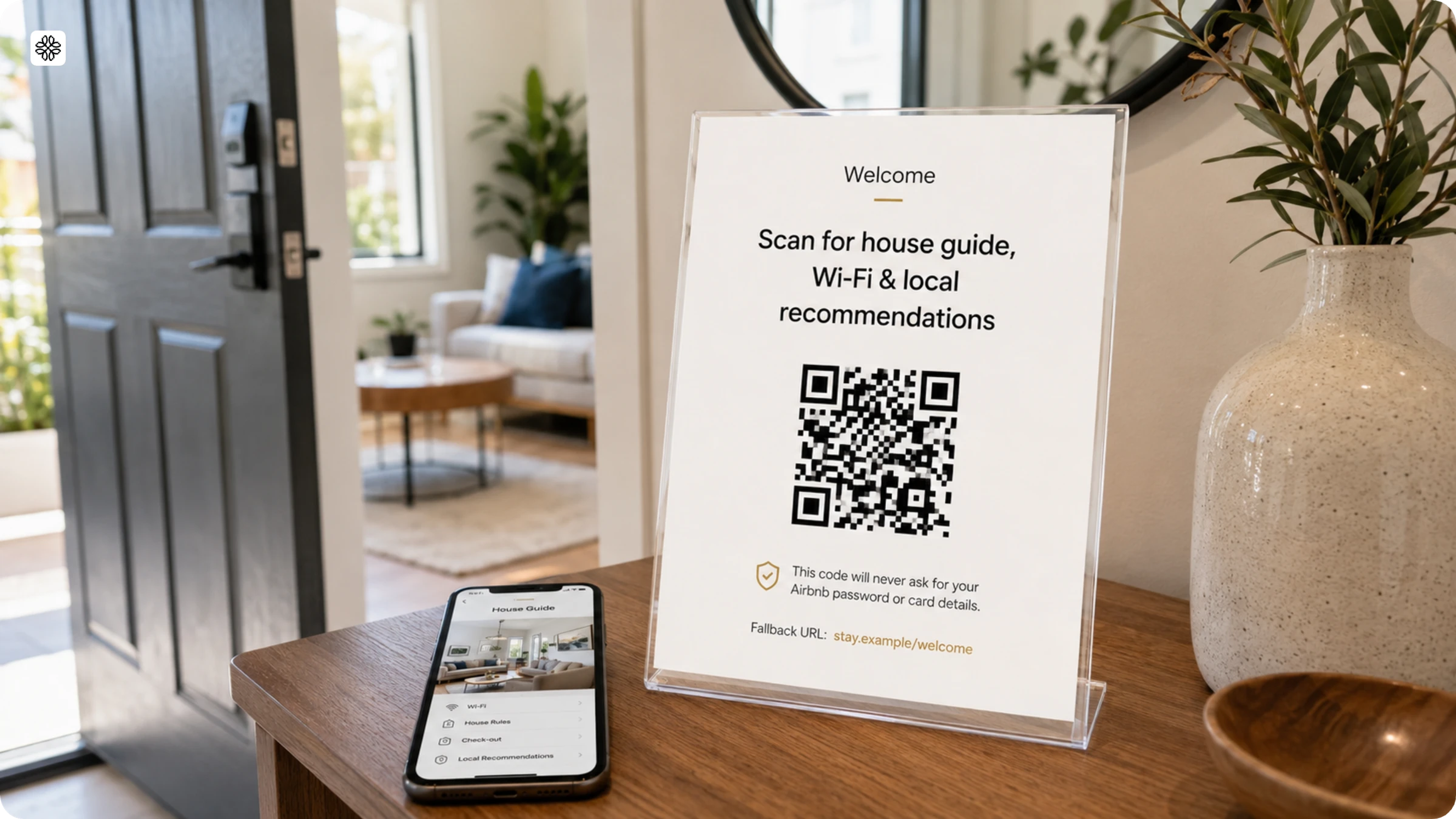 welcome card with QR Code at airbnb