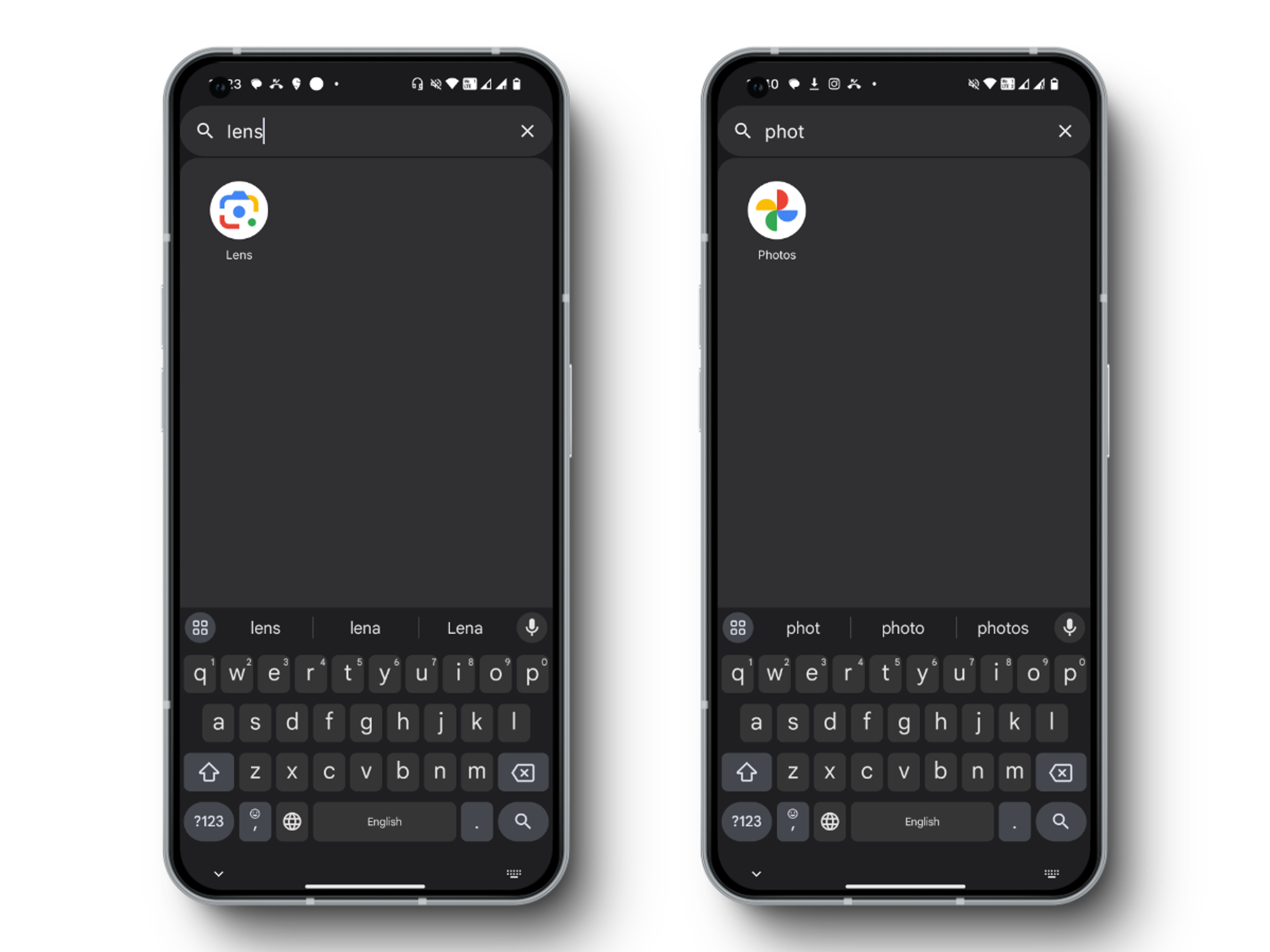 Phone showing Google Lens and Google Photos to scan a qr code