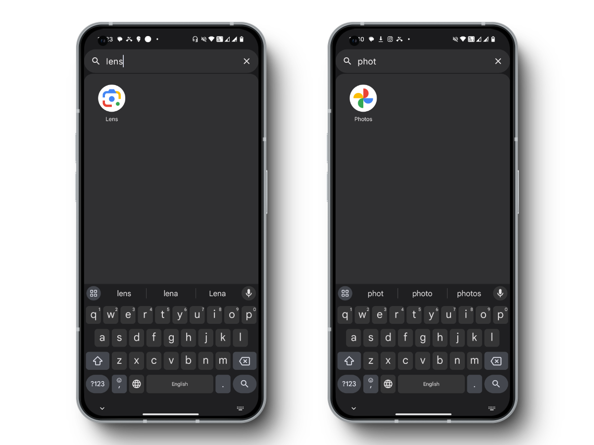 Phone showing Google Lens and Google Photos to scan a qr code