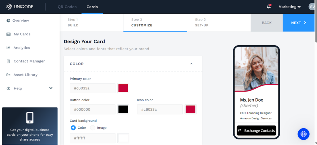 Customize your digital business card