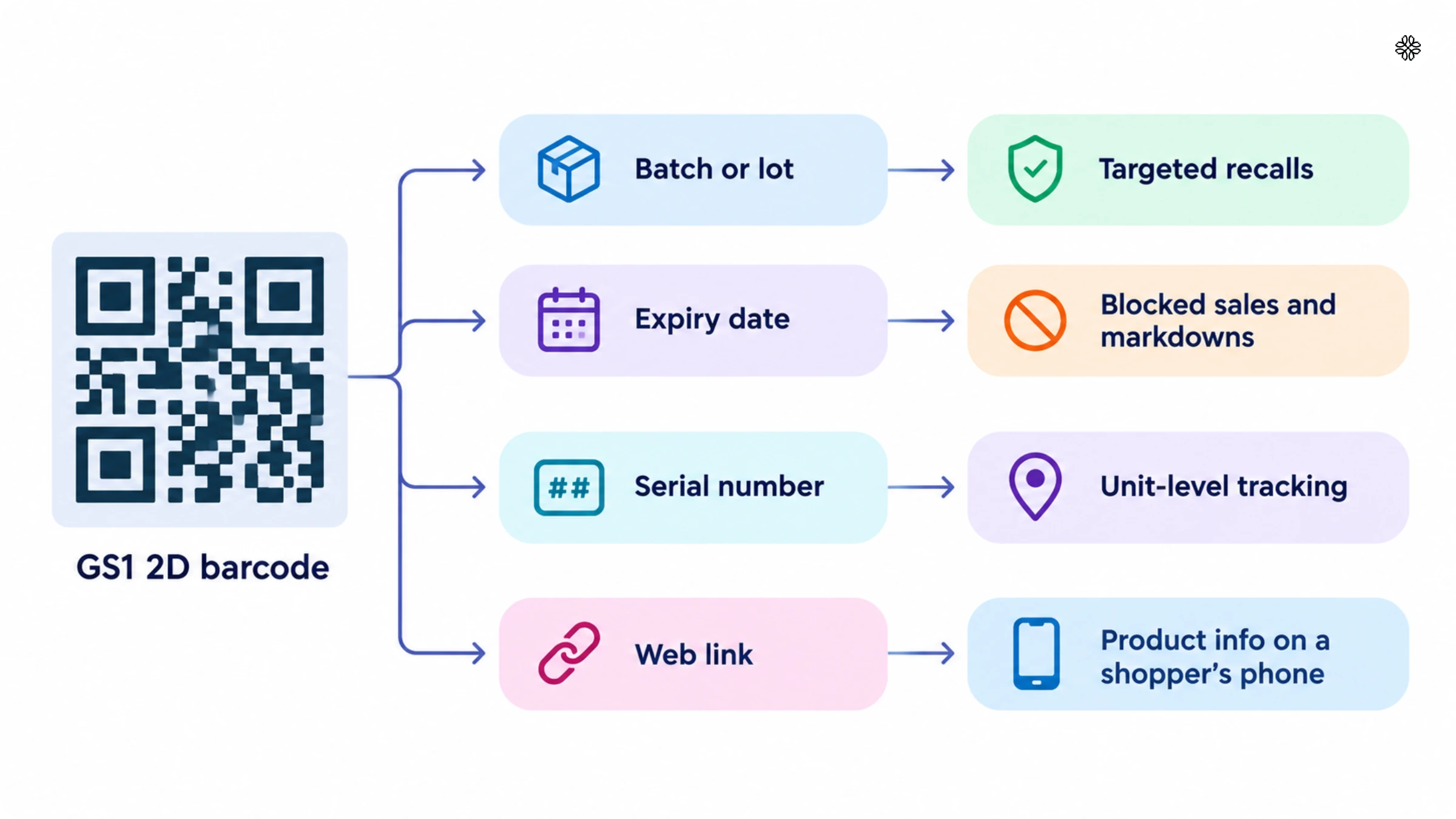 How batch, expiry, serial, and web link data in a 2D barcode support recalls, markdowns, tracking, and shopper information