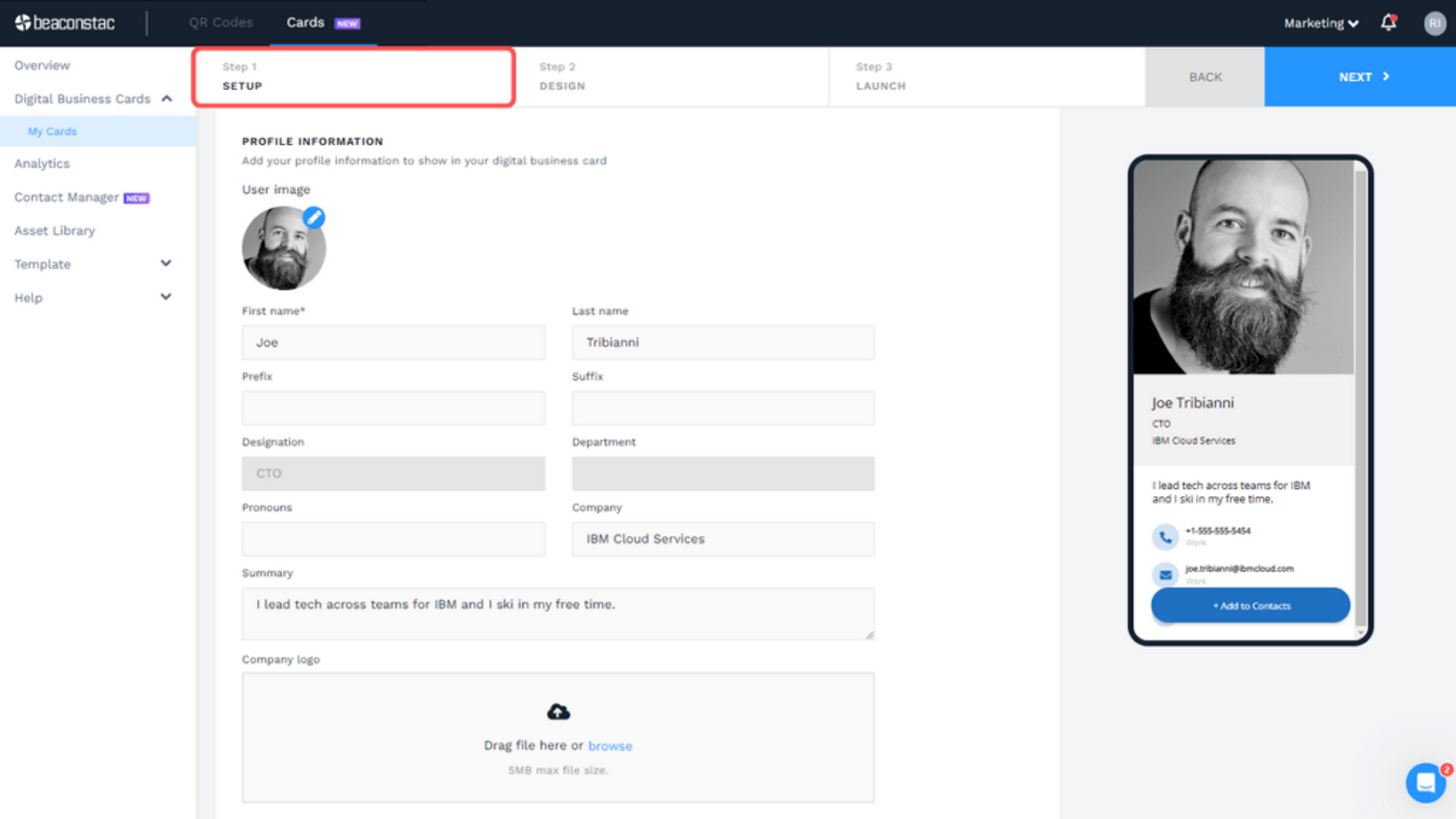 Add your profile information, contact details, and relevant social links