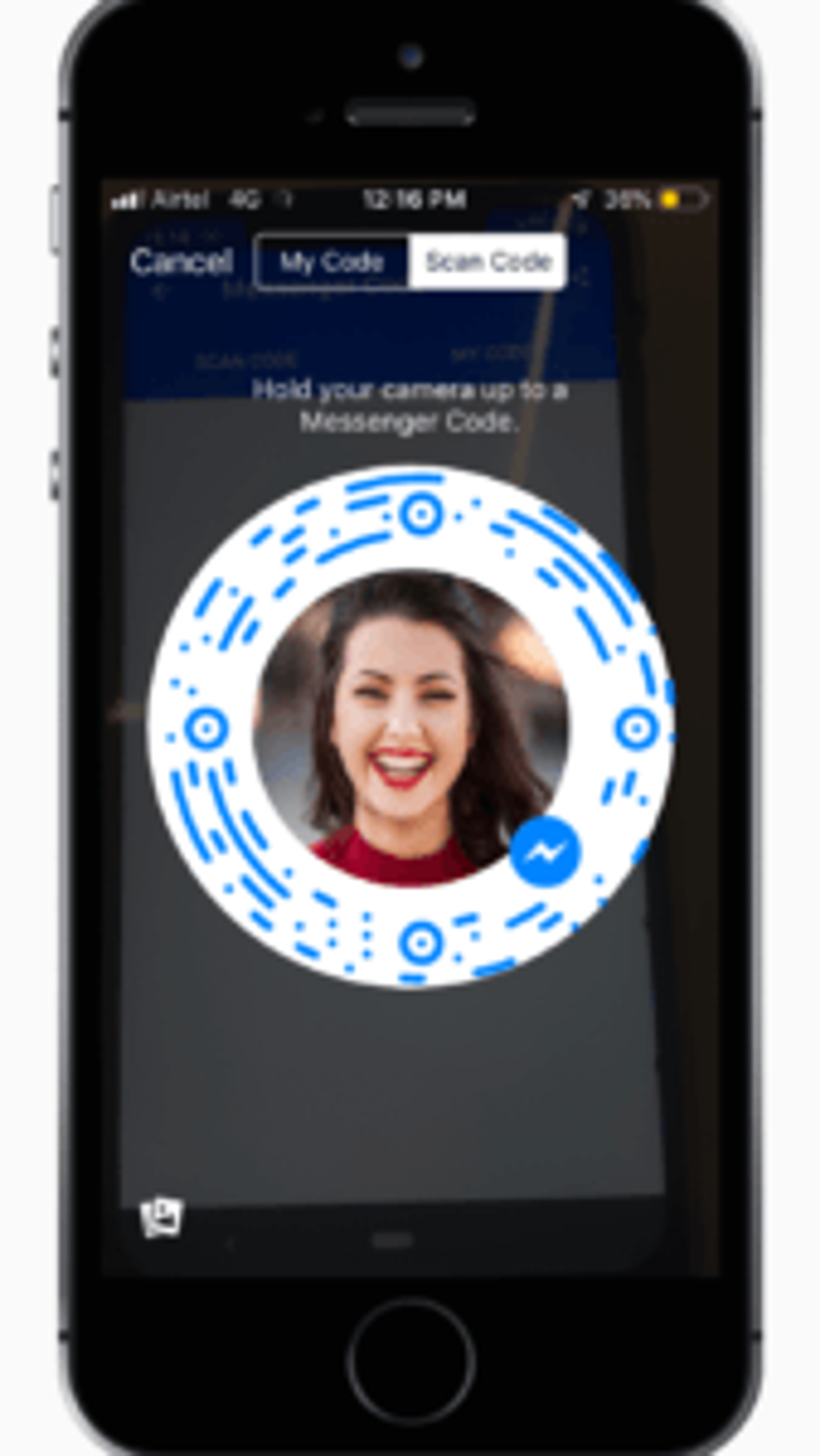 Select the ‘My Code’ option to share your Messenger code with other users.