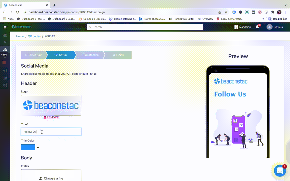 Set up your social media QR Code