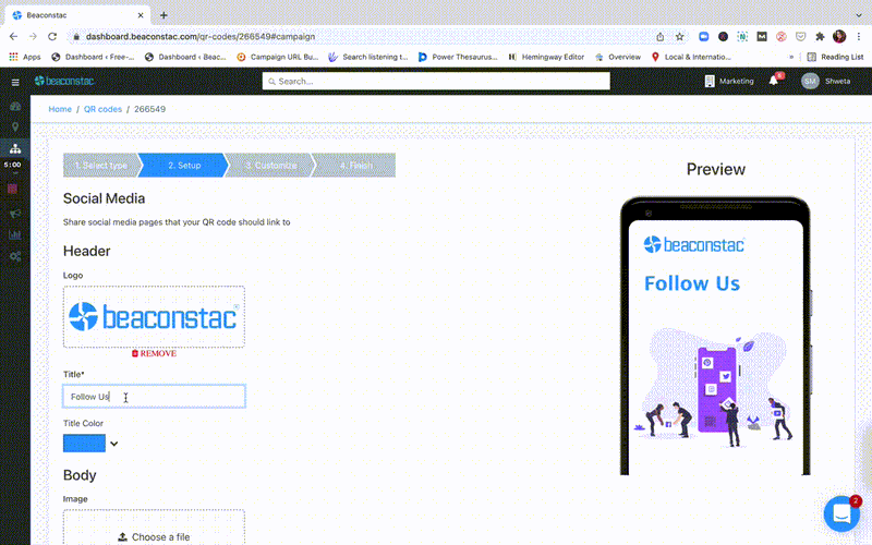 Set up your social media QR Code 