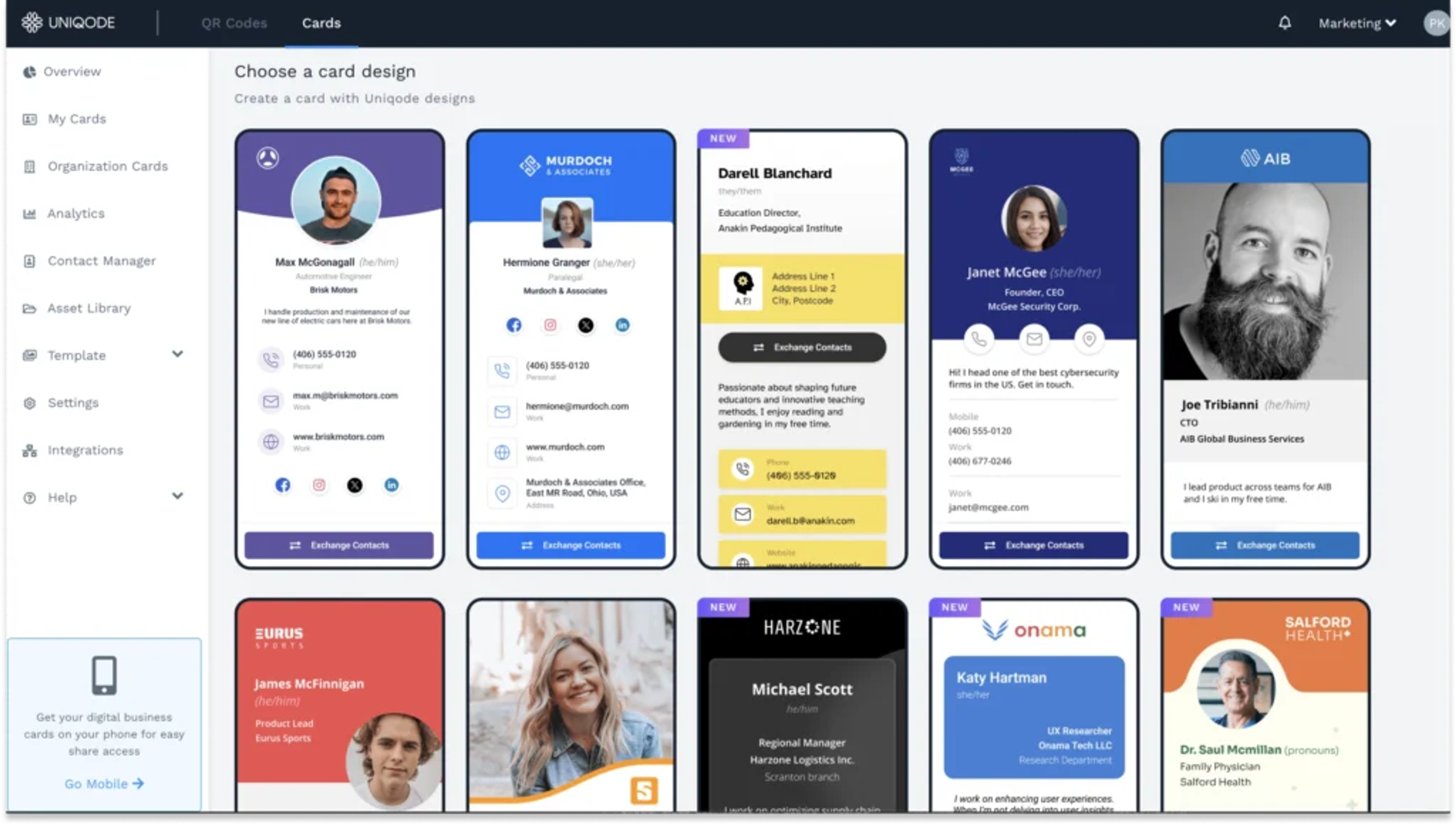 Choose a design from Uniqode