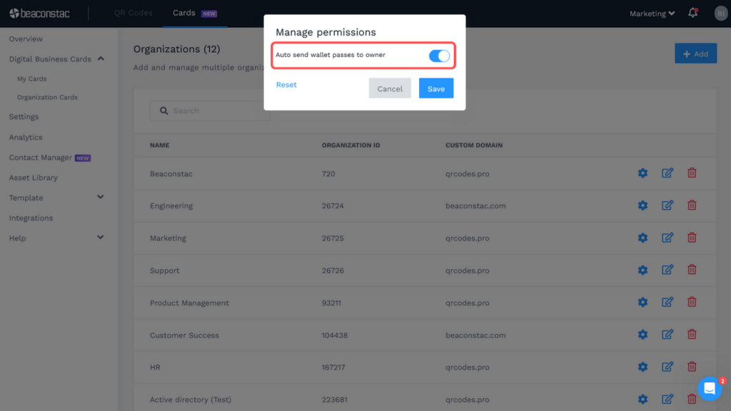 Toggle on “Auto send wallet passes to owner”
