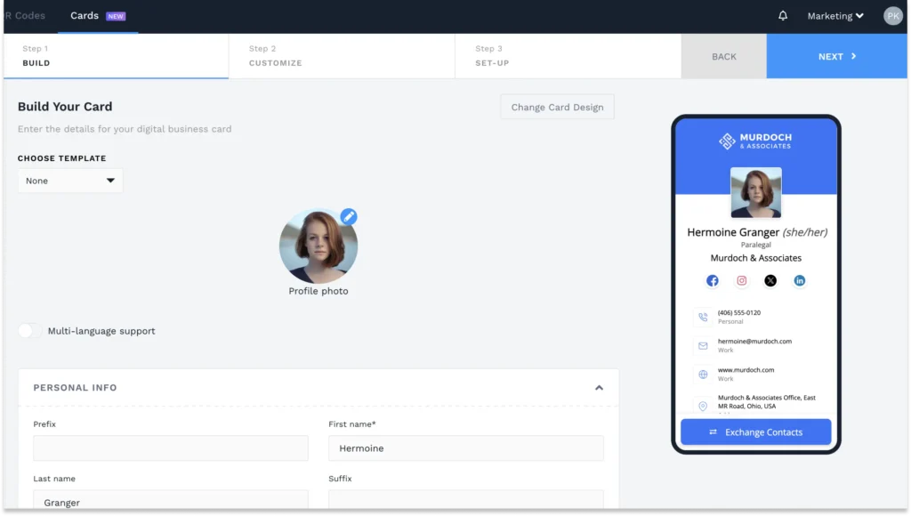 Add your executive details to your digital business card