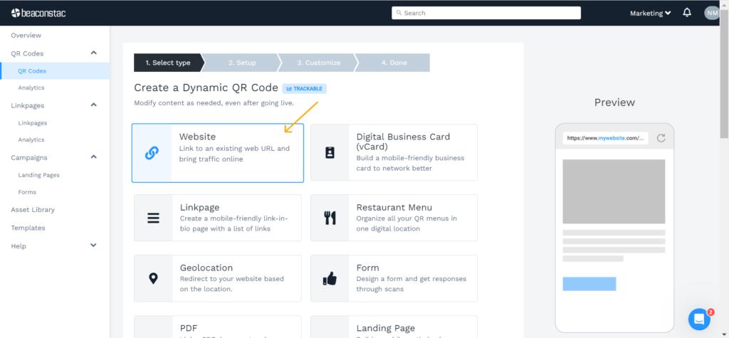 Choose Website as your campaign to create WeChat qr code
