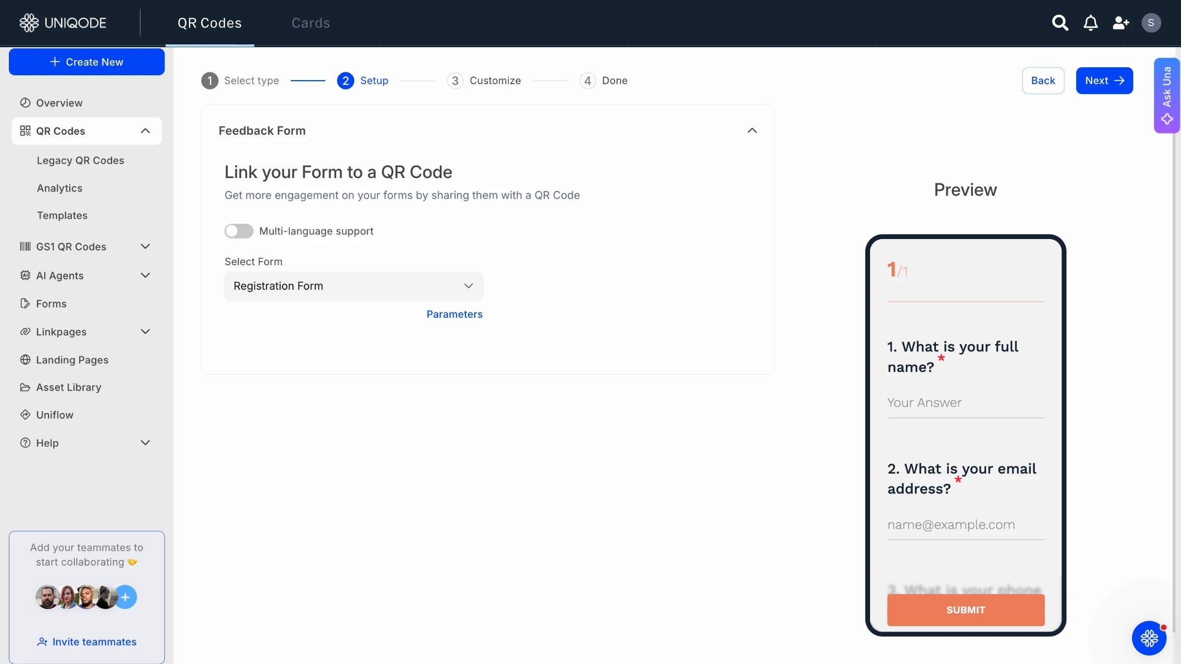 Selecting the form you