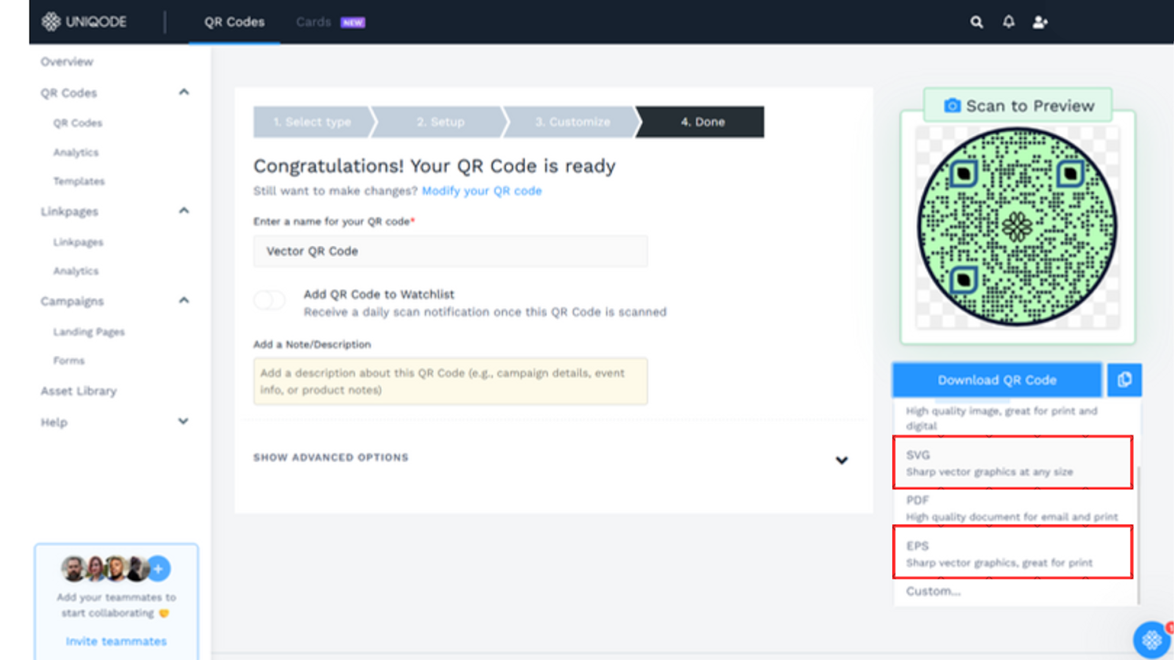 Step 4: Download the vector QR Code