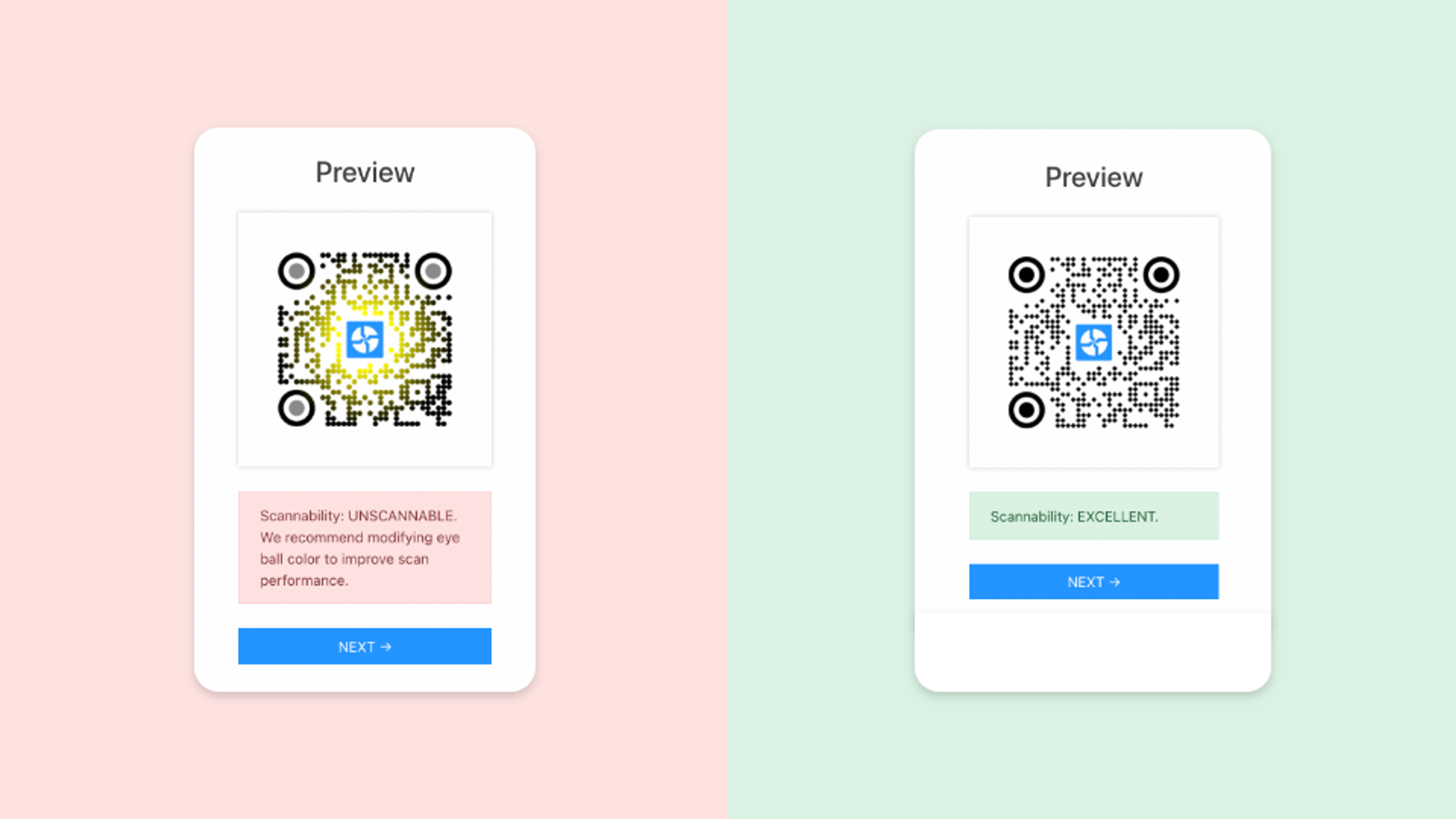 Feature for checking QR Code scannability 