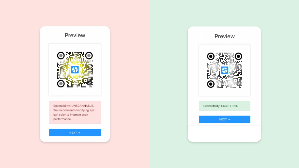 Feature for checking QR Code scannability