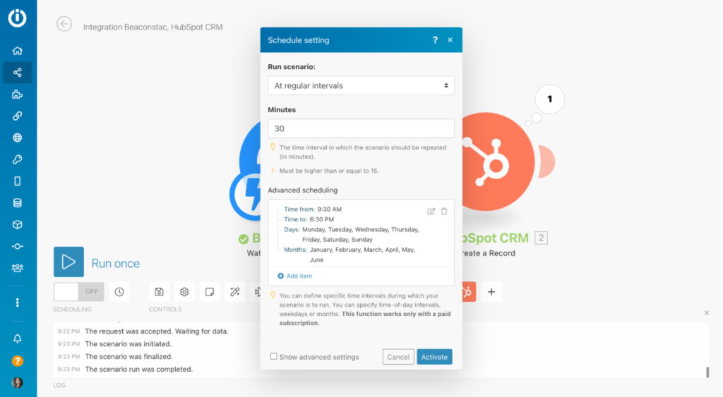 Scheduling a scenario to run at regular intervals